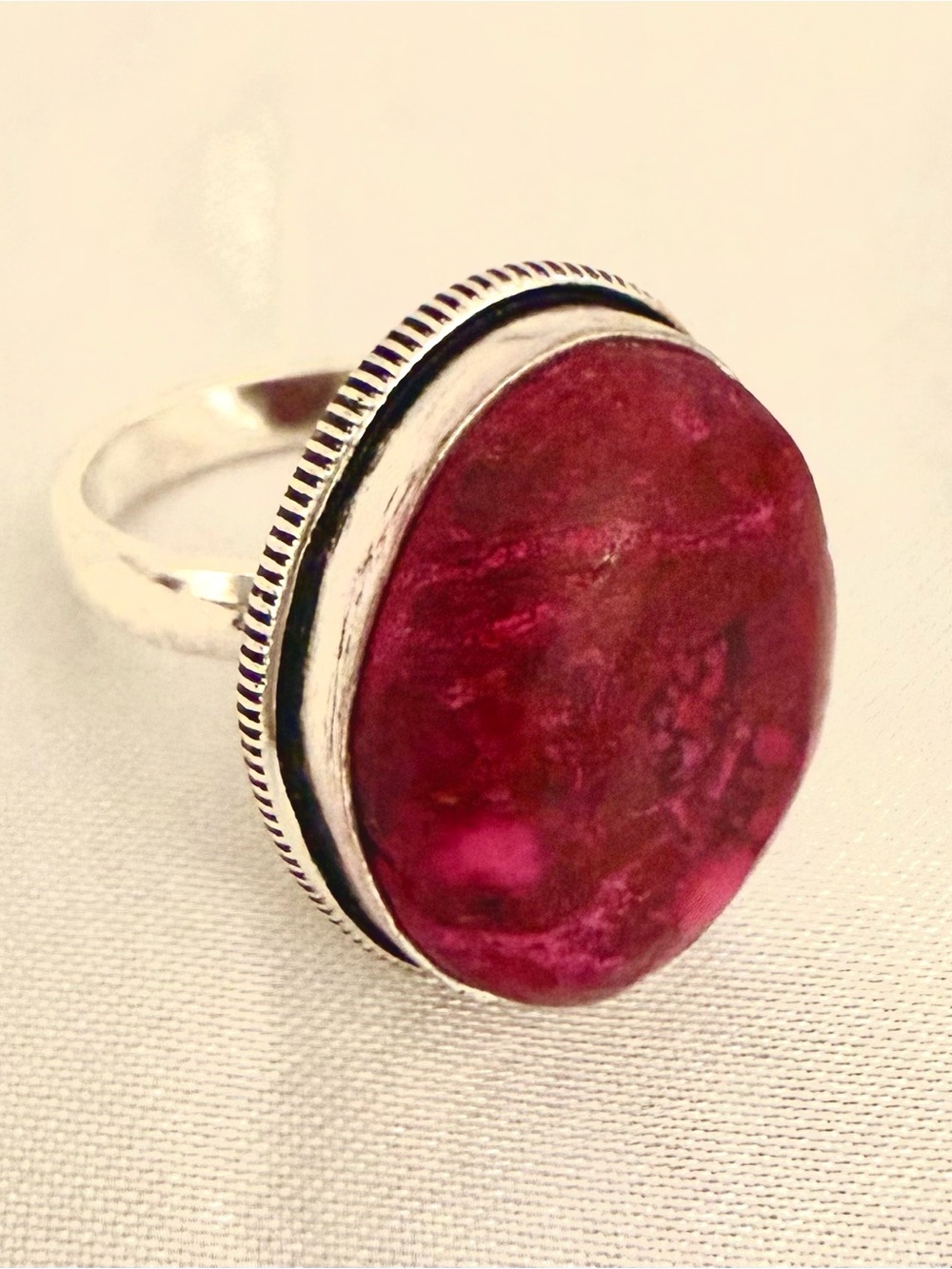 925 Sterling Silver Large Oval Red Cabochon Statement Ring Size 5.5